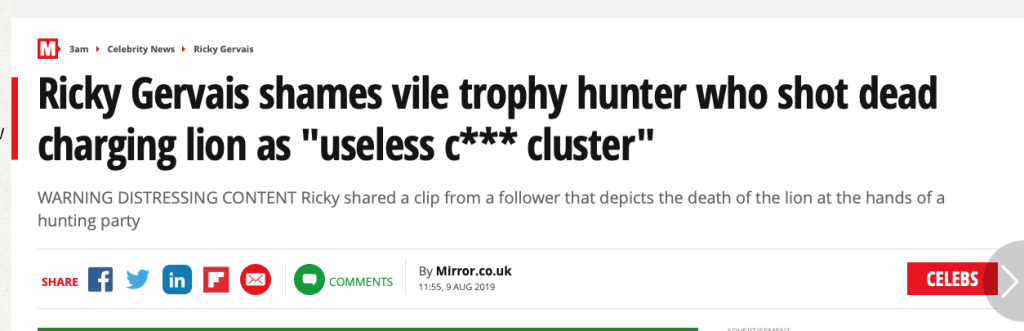 Ricky Gervais slams trophy hunter