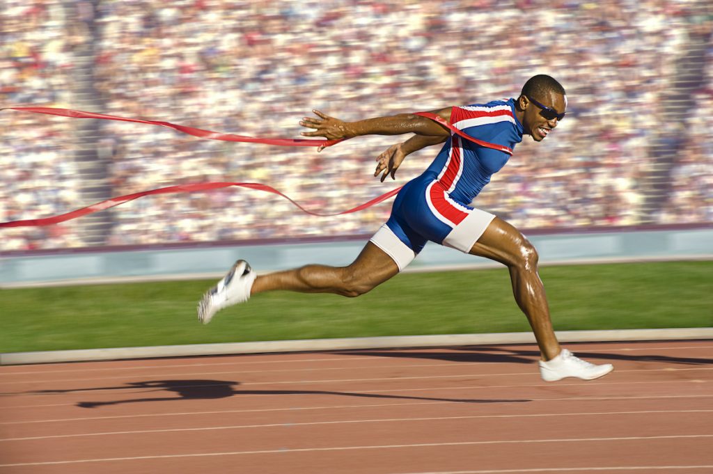 Athlete winning race